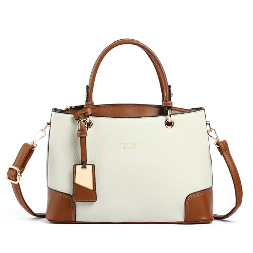 Image of EXOTIC Premium Caramel Edge Structured Handbag for Women | Dual Tone Satchel Bag | Multi-Compartment | Top Handle with Adjustable Sling Strap | Textured PU Leather