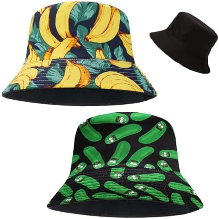 SKHAOVS 2 Pièces Chapeau de Pêcheur Réversible Chapeaux de Seau de Imprimé Chapeau de Soleil Tendance pour Femmes Hommes et Les Adolescents Chapeau Bobs De Plage Pliables