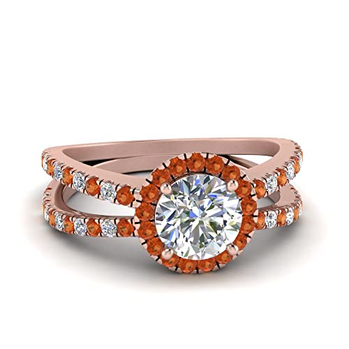 Image of 55Carat Choose Your Gemstone Reverse Split Shank Halo Diamond CZ Ring Rose Gold Plated Round Shape Halo Engagement Rings Matching Jewelry Wedding Jewelry Easy to Wear Gifts US Size 4 to 12