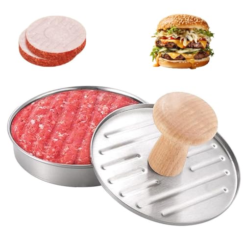 Burger Press, Stainless Steel Hamburger Press Patty Maker, with 100 Wax Paper, 5.2” Non-Stick Burger Press for Making Patties, for Grilling and Cooking, Kitchen Barbecue Tool Grilling Accessories