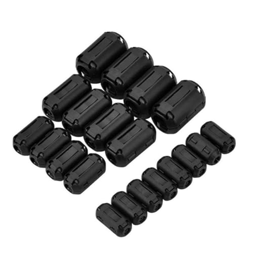 Tidevib Kit de 5 piezas de cable redondo de núcleo de ferrita – 3,5 mm, 5 mm, 7 mm, 9 mm, 13 mm, acero de níquel y zinc, color negro