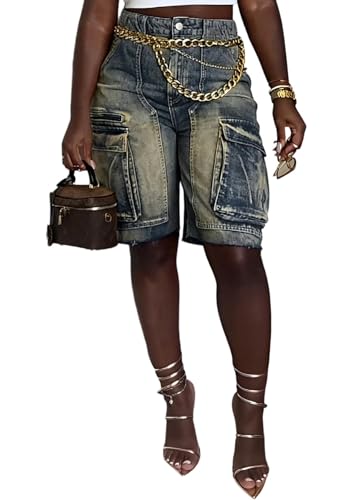 Women Baggy Jeans Jorts Outfits Mid-Low Waisted Denim Y2k Shorts
