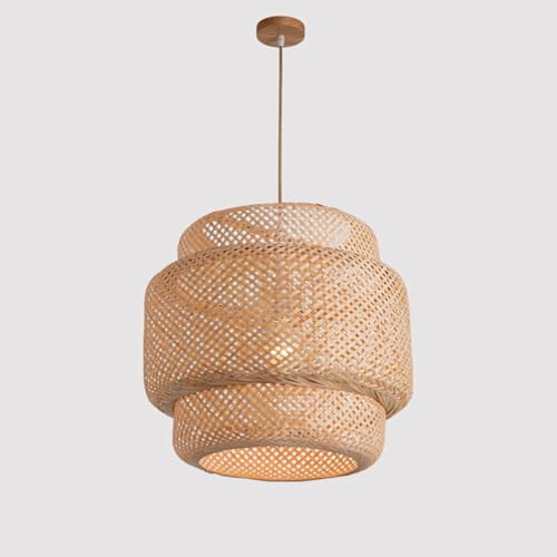 Suspension tissée à la main en bambou pour lumière douce