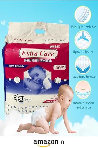 Image of EXTRA CARE PANT STYLE BABY DIAPERS 4XL 50 COUNT,16-30kg, 12 Hours Absorption, Extra Soft For Day & Night Protection