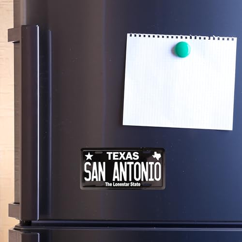 Imán Mini Placa San Antonio Texas Negro 3.5 x 1.10 pulgadas miniatura 5