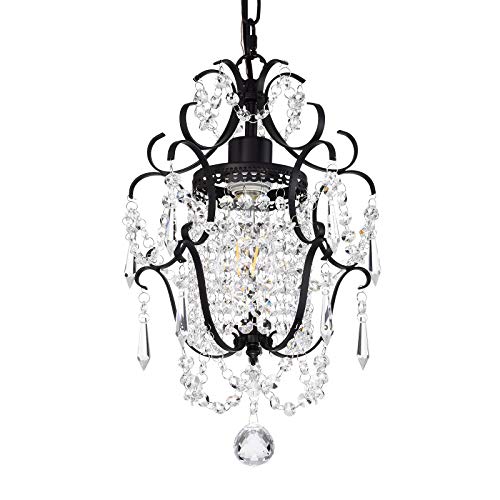 Vikashing Crystal Chandelier Lighting Mini Black Chandeliers 1 Light Elegant Iron Ceiling Light Fixture for Bedroom, Bathroom GC9324B5