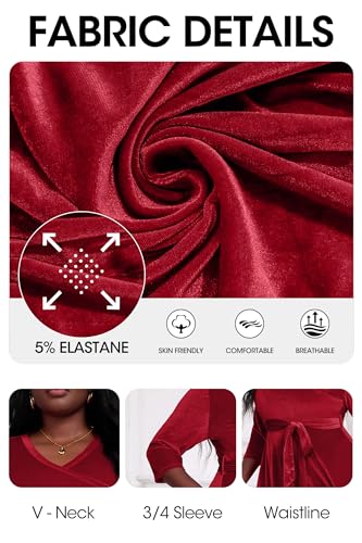 Image of Runwind Plus Size Dress for Women - 3 /4 Sleeve V Neck Maxi Dresses for Women (XL-6XL)
