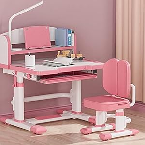 Bureau met plank Studiebalie van kinderen Bureau Student Bureau Bureau en stoel Set Huishoudelijke Desk en Stoel Combinatie Kan Studietafel tillen witte computer bureau (Color : Pink)