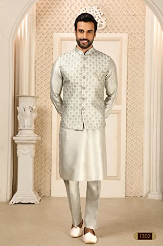 Indian Royal Designer Traditional Wedding Groom Outfit Kurta Pyjama With Nehru Jacket for Men3