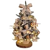 Kunstkerstboom met verlichting - kleine desktopdecoratie, eenvoudige montage, houten basis voor vakantiedecoratie