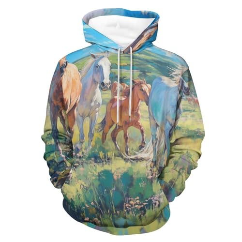 Sweatshirt pullover marron motif cheval blanc aux finitions soignées taille S