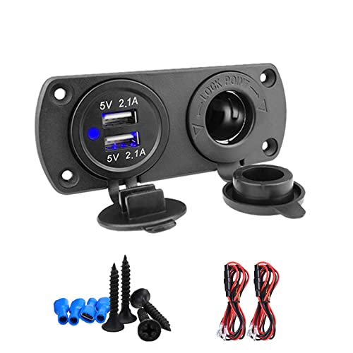 Prise allume-cigare de voiture, allume-cigare de voiture et prise USB 12V, double chargeur USB avec 2 jeux de fils de 60cm pour auto marine moto VTT camping-car