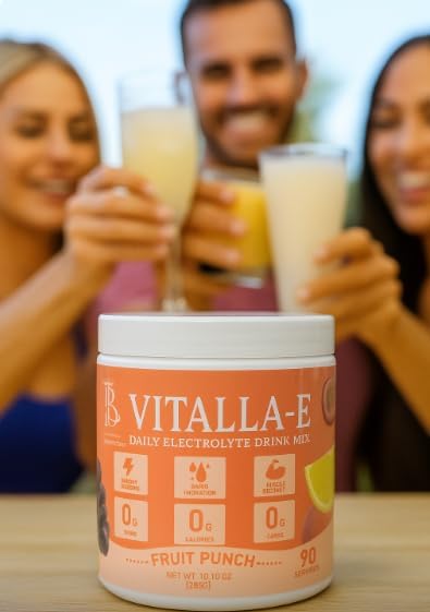VITALLA-E Daily Electrolyte Powder Drink Mix (Sugar Free) – Fruit Punch, 10.16 oz / 90 Servings – Hydration Powder with 6 Key Electrolytes and Trace Minerals – Keto Friendly, Non-GMO image 5 of 9 B0FFJZ3H54