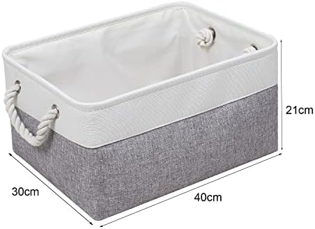 Syeeiex Storage Basket for Shelves [3-Pack], Storage Boxes with Handles, Large Fabric Storage Bins for Organizing Home and Office, White & Grey