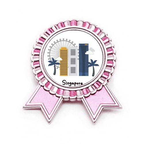 Pin's Singapour Flyer et bâtiments en métal rose : badge de taille moyenne