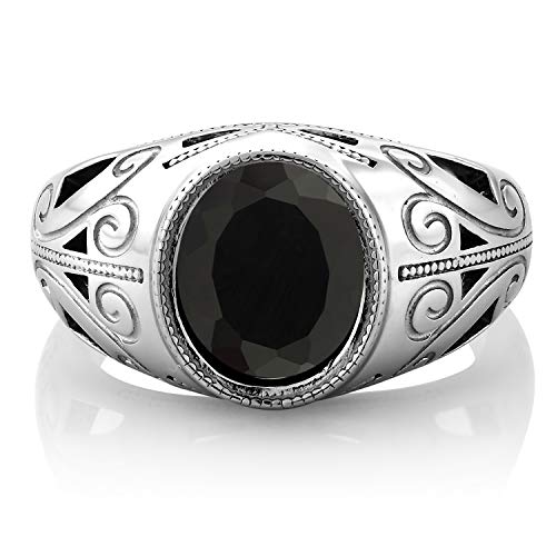 Gem Stone King Men's 925 Sterling Silver Gemstone Birthstone Ring for Men | Oval 12X10MM | Available in Size 7, 8, 9, 10, 11, 12, 133