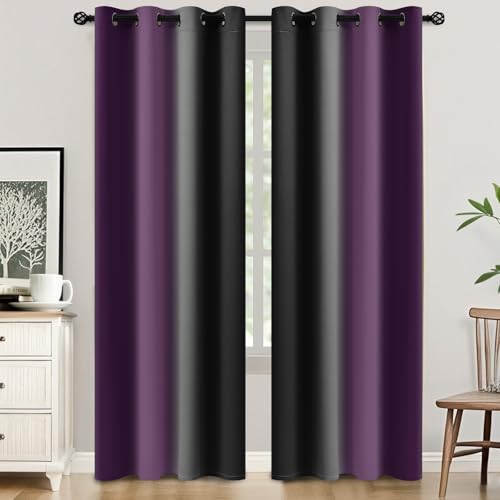 Image of SimpleHome Ombre Room Darkening Curtains 84 inches Length for Bedroom,Grommet Gradient Light Blocking Purple and Black Window Curtains for Living Room,2 Panels, 52x84 inches