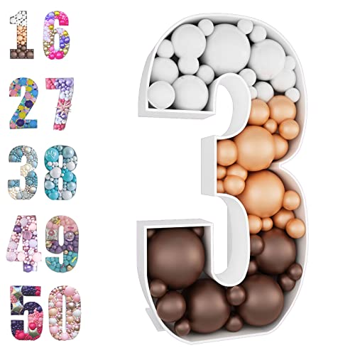 JoyBox Design 4ft Mosaic Balloon Frame Number 3 Light Up Marquee Pre-Cut Kit Number Cut-Out Extra Large Foam Board Backdrop Birthday Baby Party Anniversaryâ€¦
