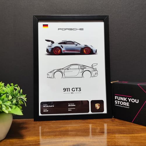 Image of Porche 911 GT3 RS Poster | Framed Porche A4 Sized (31 x 23 cm) | Car Poster for Wall, Gift for Boys, 911 Frame | Supercar Frames | Car Posters for Wall, Bedroom, Hostel, Study Room (F 007)