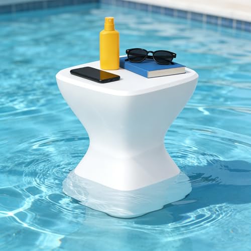 Aquenelle Multi-Scene Outdoor Side Table - 18 Polyethylene Pool Side Table Pre-Weighted & Adjustable Feet for Stability in Pool on Patio or Deck -All-Weather Pool Furniture White
