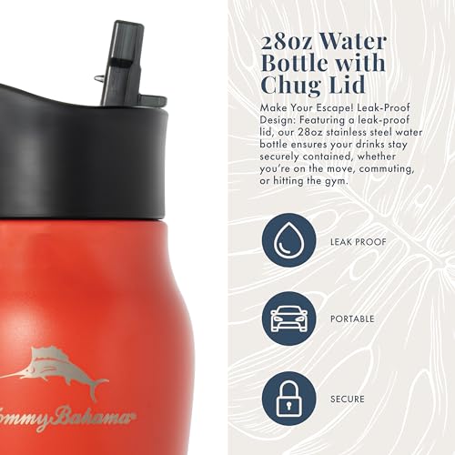 Image of Tommy Bahama 28oz Vacuum Insulated Water Bottle, Chug Lid, Americana Red