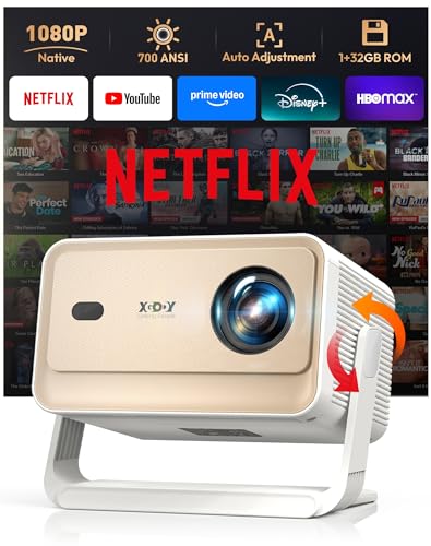 Image of Xgody Netflix Certified Native 1080P Full HD Projector 700ANSI High Brightness, 4-Way Auto-Aligning & Voice Controlled Gimbal N6 PRO Smart Projector, WiFi 6, Bluetooth 5.4, Perfect for Bedroom