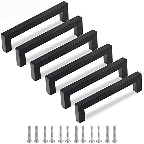 Preisvergleich Produktbild 10 Stück Edelstahl Möbelgriffe 204 mm Schwarz Schrankgriffe Küchengriffe Mehrweg, Quadratisch 12x12mm, Bohrlochabstand: 192 mm