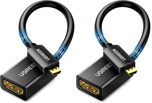 Image of UGREEN Micro HDMI to HDMI Adapter, Male to Female Cable HDMI 2.0 4K@60Hz HDR 3D Dolby 18Gbps High Speed Compatible with Raspberry Pi 5 /Pi 4 / /Pi 500 GoPro Hero 7 6 /Retroid Pocket 3+, 0.6FT (Pack of 2)