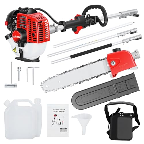 Scie perche thermique 26CC moteur 2 temps, perche télescopique extensible jusqu’à 3m, scie haute branche puissante sans fil, outil de taille et élagage arbre pour entretien jardin Rouge