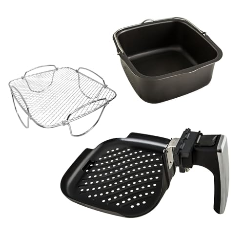 NuWave 3QT Brio Digital Air Fryer Accessory Kit – Includes Stainless Steel Baking Pan, Reversible Cooking Rack & Grill Pan, Compatible with 3QT Brio Models