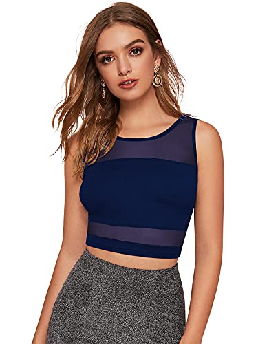 Image of LONDON BELLY Women's Polyester Crop Top with Round Neck Sleeveless Solid Pattern and Crop Length | Womens Crop Tops | Summer Fashion Top Stylish Look