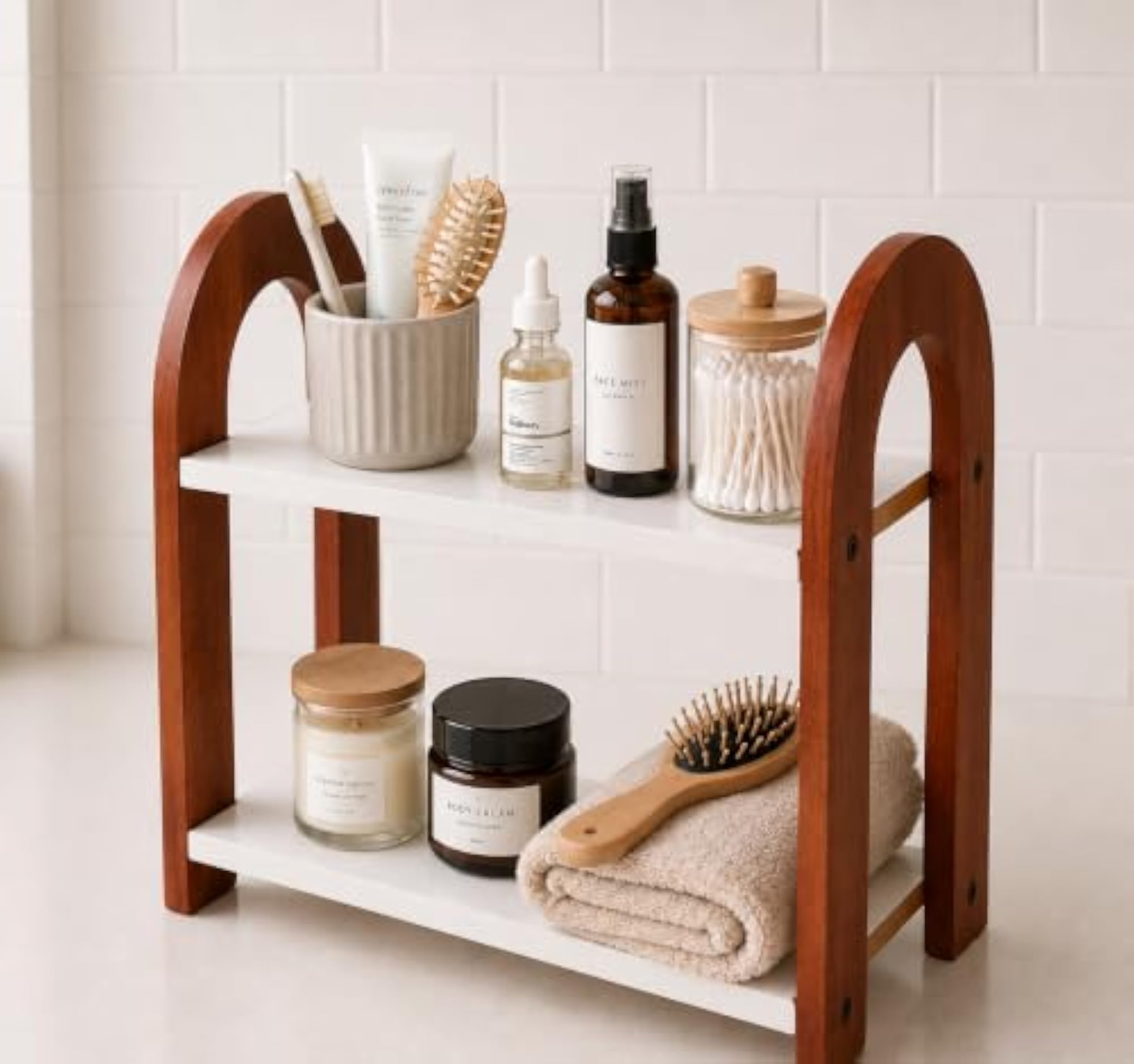 Wooden Vanity Storage Rack for Toiletries & Cosmetics