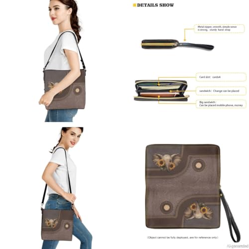 Image of Bucket Crossbody Bag Set for Women Lady, Leather Purse and Wallet Set Large Bucket Bag with Wallet