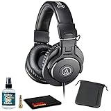 Audio-Technica ATH-M30x Closed-Back Monitor Headphones (Black) Bundle with Carrying Pouch and 6Ave Cleaning Kit