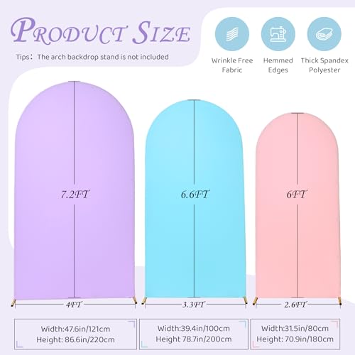 Image of Gradient Purple Arch Cover 3 Set - 6+6.6+7.2ft - Wrinkle Free Spandex Wedding Arch Stand Covers for Birthday Party, Baby Shower, or Banquet Decoration Round Top Chiara Arch Cover