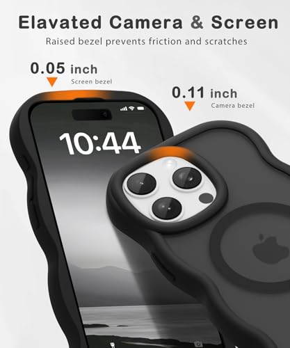 Magnetic for iPhone 13 Pro Max Case, Compatible with Magsafe Wavy Frame Cute Translucent Matte Hard Back Silicone Bumper Shockproof Phone Case for iPhone 13 Pro Max Women Girls, Black - Image 5