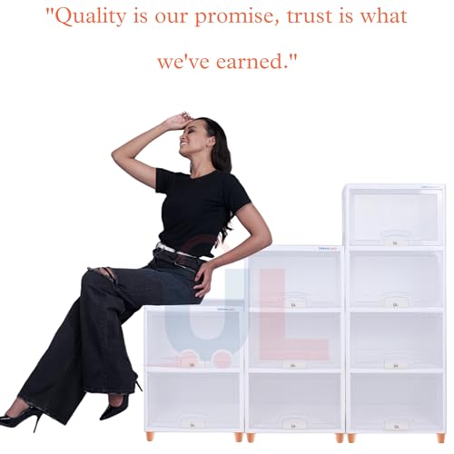Image of URBAN LUXY Foldable Plastic Rack for Storage /Kitchen Cupboard /Sturdy Wardrobe for Clothes /Multipurpose Storage Organizer /Closet for Bedroom /Living Room /Laundry (Big Cupboard Rack -Transparent, 4PCS)