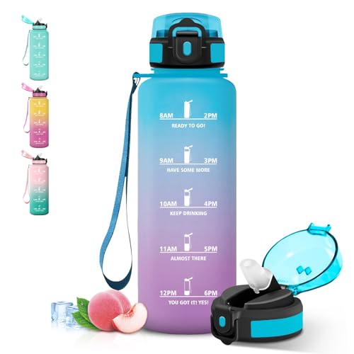 Grsta Gourde 1,5l, Bouteille Motivationnelle, Anti Fuite Gourde Sport avec Marqueur de Temps, Verrou de Sécurité, Gourdes avec Paille pour Voyages, Bureau, Cyclisme