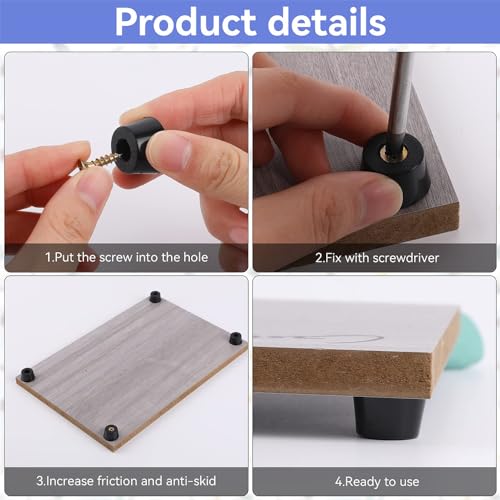 RXKFIGX Pack of 30 Black Rubber Non-Slip Feet with Screws, Round Shape, 25 x 23 x 9 mm, Shock Absorption - Image 4
