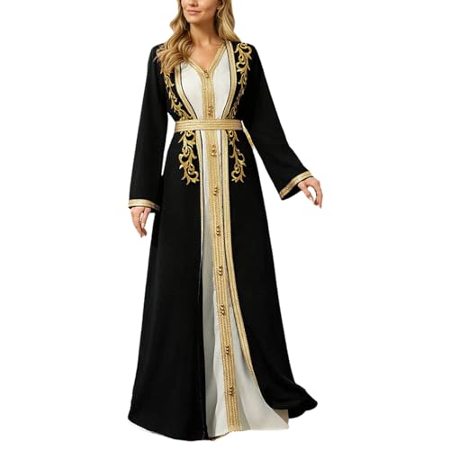 Robe de soirée musulmane pour femme - Style Dubaï - Caftan pleine longueur - Broderie florale -...