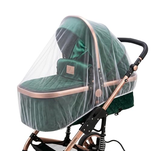 Image of Bembika Baby Stroller Mosquito Net for Pram, Carry Cot & Bassinet Universal Breathable Mesh Insect Protection Cover for Babies Elastic Fit Lightweight Foldable Baby Safety Net (White)
