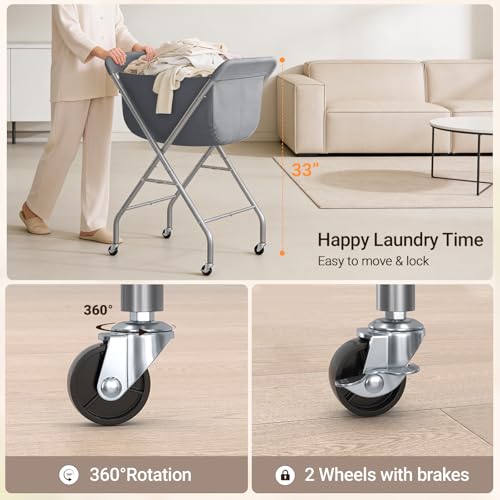 Chariot à linge avec roulettes ELYKEN panier 83 cm - 8