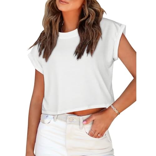 Summer Short Sleeve Crop Tops Womens Crewneck Roll Cap Sleeve T Shirts Loose Fit Basic Tees 2026
