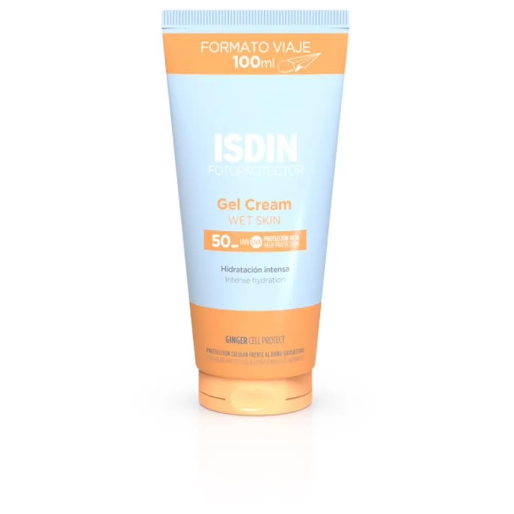 ISDIN Fotoprotector Gel Cream SPF 50+ refrescante, formato viaje, hidratante, rápida absorción, resistente al agua - 100 ml, El ambalaje puede variar