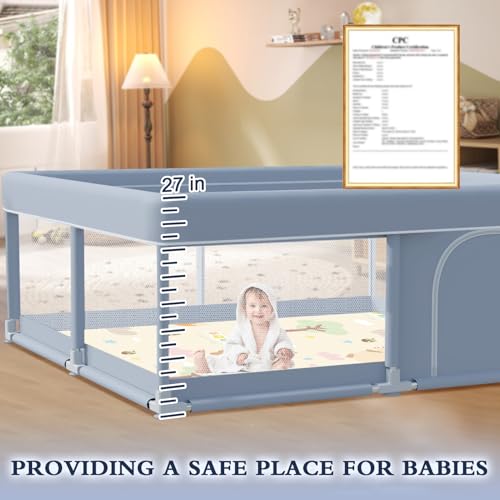 Image of XVISHX 50 x 50 Inch Baby Playpen with Mat, Playpen for Babies and Toddlers, Baby Playard for Indoor & Outdoor Active Center Game Fence, with Skin-Friendly Fabric and Soft Breathable Mesh, Grey