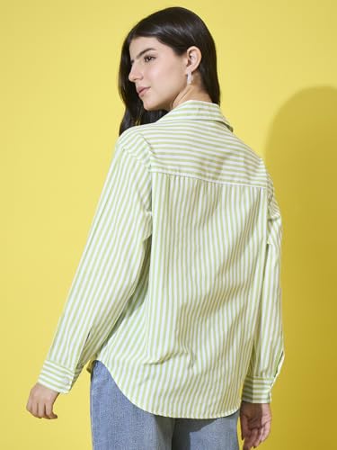 Image of DIMPY GARMENTS Women's Cotton Striped Oversized Long Sleeve Button-Down Shirt
