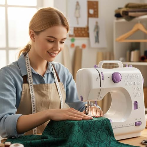 Image of This lightweight Sewing machine is designed for convenience and versatility. Sewing Machine for Beginners,Portable 12 Built-in Stitches,(High-Low Speeds),505UJH.DC Power Supply Method.