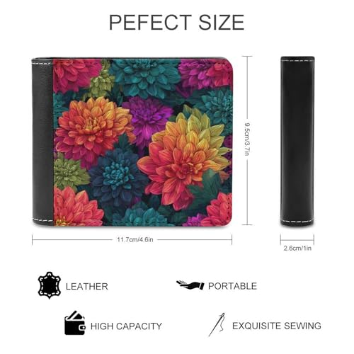 Colorful Dahlia Flower Soft PU Leather Bifold Wallet, Coin Purse Credit Pass Case, Durable Card-Holder Slim Billfold for Men Woman Money Storage2