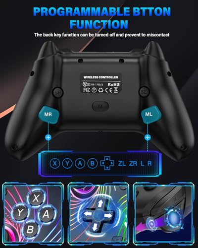 Image of Switch Controller, Wireless Pro Controller Compatible with Nitendo Switch /Switch 2 /Switch Lite /Switch OLED, Switch Controller Pro, Rechargeable Switch Remote Gamepad with 6-Axis Gyro,10 LED Light, Swirl Light