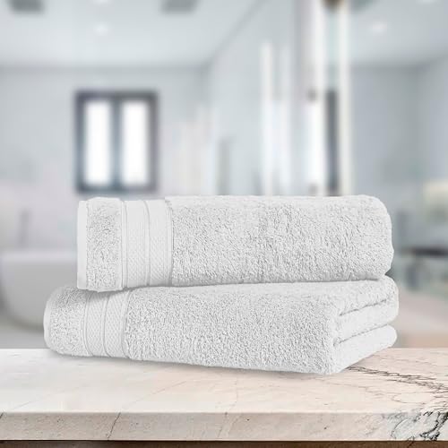 Image of Elegant Comfort Three Line Popcorn Towel Set for Bathroom 27 x 54 inches, Premium Hotel Quality 2-Pack Bath Towels, 100% Turkish Cotton, Soft and Durable, Quick Dry and Highly Absorbent, White
